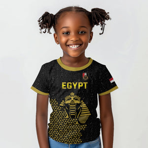Custom World Football 2026 Egypt Kid T shirt Pharaohs Hieroglyphs Pride Black Version