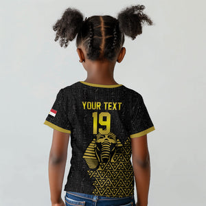 Custom World Football 2026 Egypt Kid T shirt Pharaohs Hieroglyphs Pride Black Version