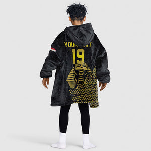 Custom World Football 2026 Egypt Kid Wearable Blanket Hoodie Pharaohs Hieroglyphs Pride Black Version