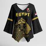 Custom World Football 2026 Egypt Kimono Sleeve Blouse Pharaohs Hieroglyphs Pride Black Version