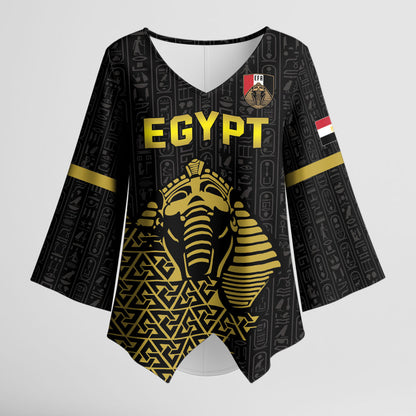 Custom World Football 2026 Egypt Kimono Sleeve Blouse Pharaohs Hieroglyphs Pride Black Version