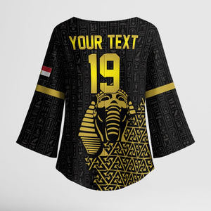 Custom World Football 2026 Egypt Kimono Sleeve Blouse Pharaohs Hieroglyphs Pride Black Version
