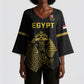 Custom World Football 2026 Egypt Kimono Sleeve Blouse Pharaohs Hieroglyphs Pride Black Version