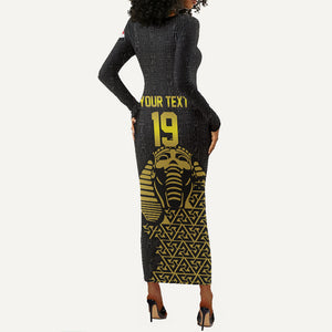 Custom World Football 2026 Egypt Long Sleeve Bodycon Dress Pharaohs Hieroglyphs Pride Black Version