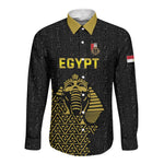 Custom World Football 2026 Egypt Long Sleeve Button Shirt Pharaohs Hieroglyphs Pride Black Version