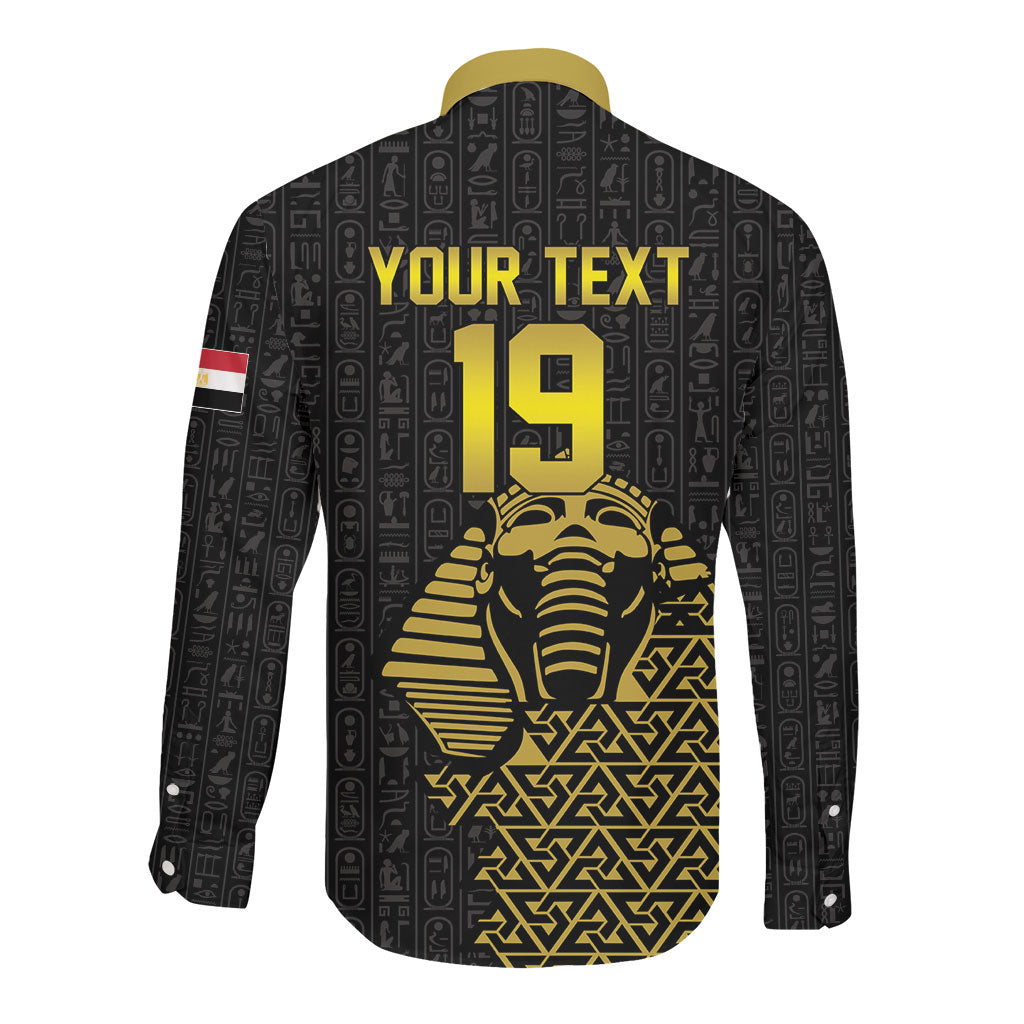 Custom World Football 2026 Egypt Long Sleeve Button Shirt Pharaohs Hieroglyphs Pride Black Version