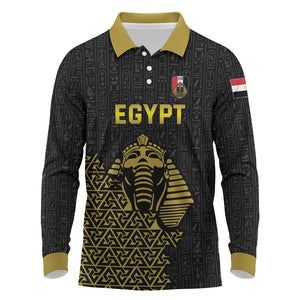 Custom World Football 2026 Egypt Long Sleeve Polo Shirt Pharaohs Hieroglyphs Pride Black Version