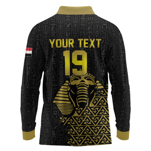 Custom World Football 2026 Egypt Long Sleeve Polo Shirt Pharaohs Hieroglyphs Pride Black Version