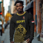 Custom World Football 2026 Egypt Long Sleeve Shirt Pharaohs Hieroglyphs Pride Black Version
