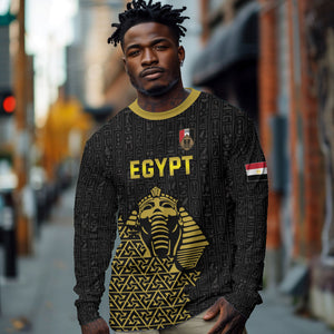 Custom World Football 2026 Egypt Long Sleeve Shirt Pharaohs Hieroglyphs Pride Black Version