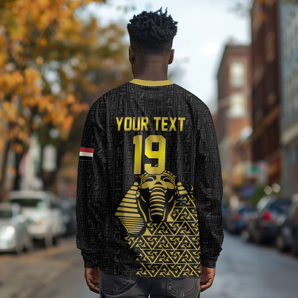 Custom World Football 2026 Egypt Long Sleeve Shirt Pharaohs Hieroglyphs Pride Black Version
