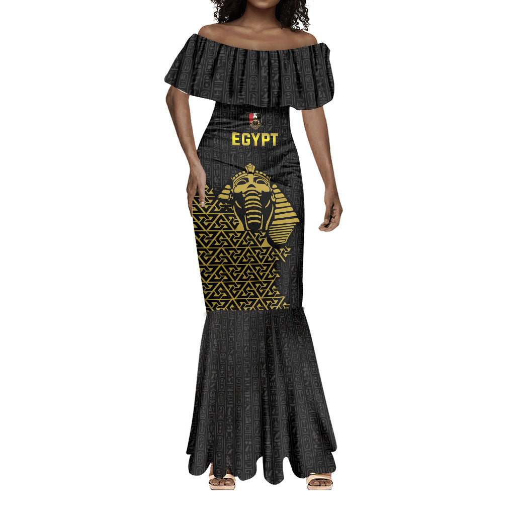 Custom World Football 2026 Egypt Mermaid Dress Pharaohs Hieroglyphs Pride Black Version