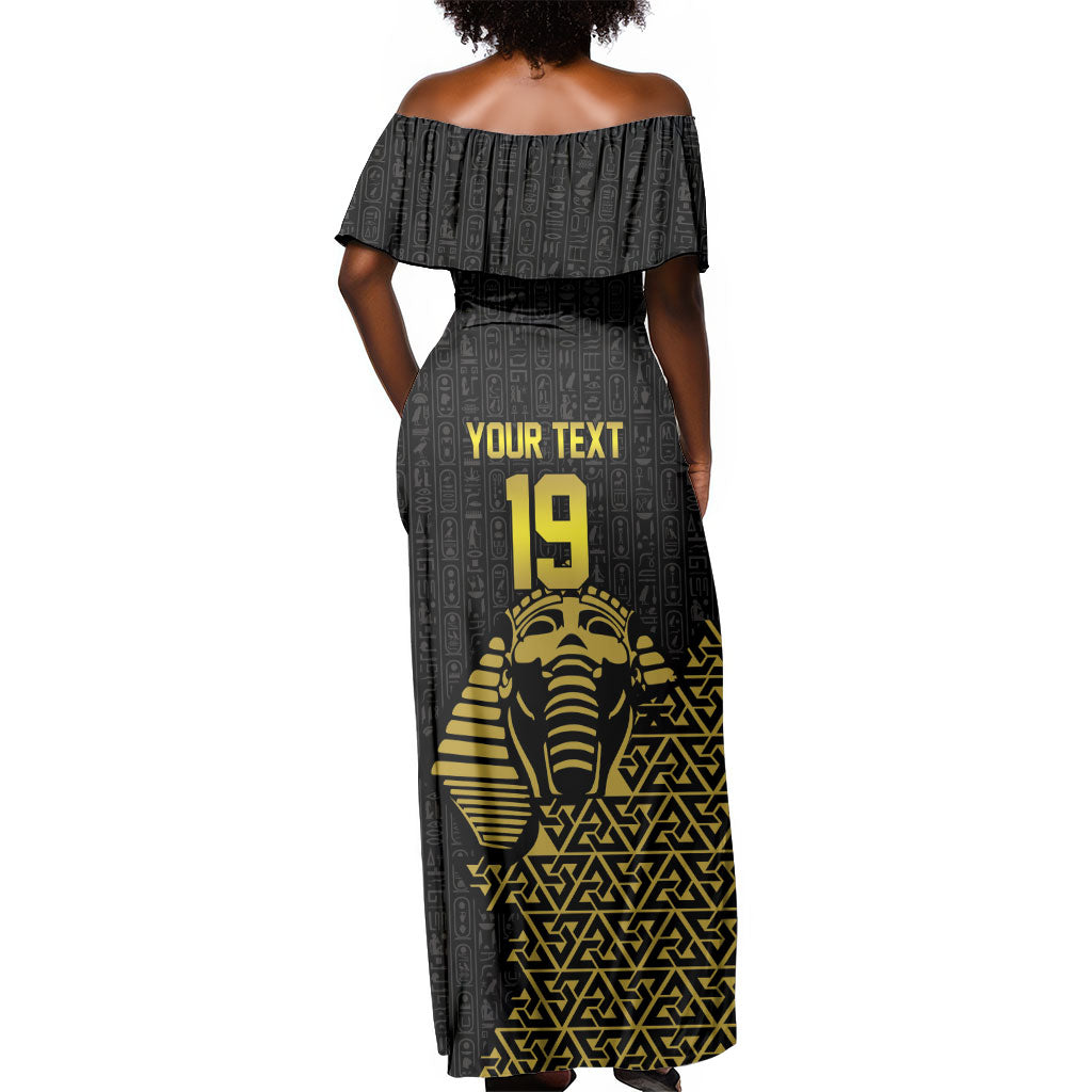 Custom World Football 2026 Egypt Off Shoulder Maxi Dress Pharaohs Hieroglyphs Pride Black Version