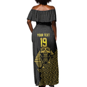 Custom World Football 2026 Egypt Off Shoulder Maxi Dress Pharaohs Hieroglyphs Pride Black Version