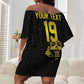 Custom World Football 2026 Egypt Off Shoulder Short Dress Pharaohs Hieroglyphs Pride Black Version