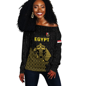 Custom World Football 2026 Egypt Off Shoulder Sweater Pharaohs Hieroglyphs Pride Black Version