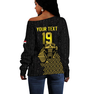 Custom World Football 2026 Egypt Off Shoulder Sweater Pharaohs Hieroglyphs Pride Black Version