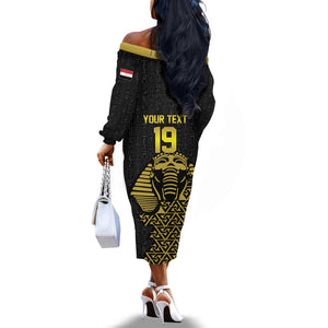 Custom World Football 2026 Egypt Off The Shoulder Long Sleeve Dress Pharaohs Hieroglyphs Pride Black Version