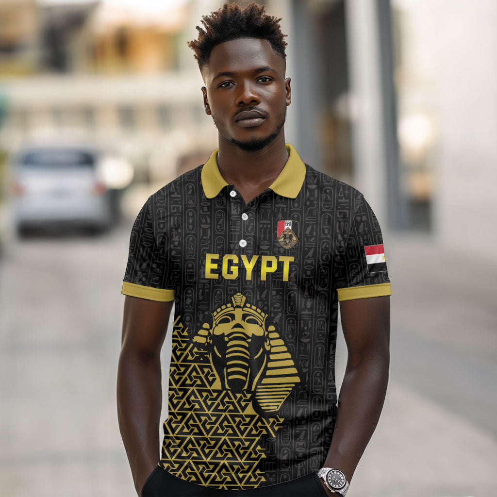 Custom World Football 2026 Egypt Polo Shirt Pharaohs Hieroglyphs Pride Black Version