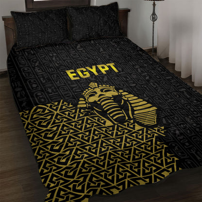 World Football 2026 Egypt Quilt Bed Set Pharaohs Hieroglyphs Pride Black Version