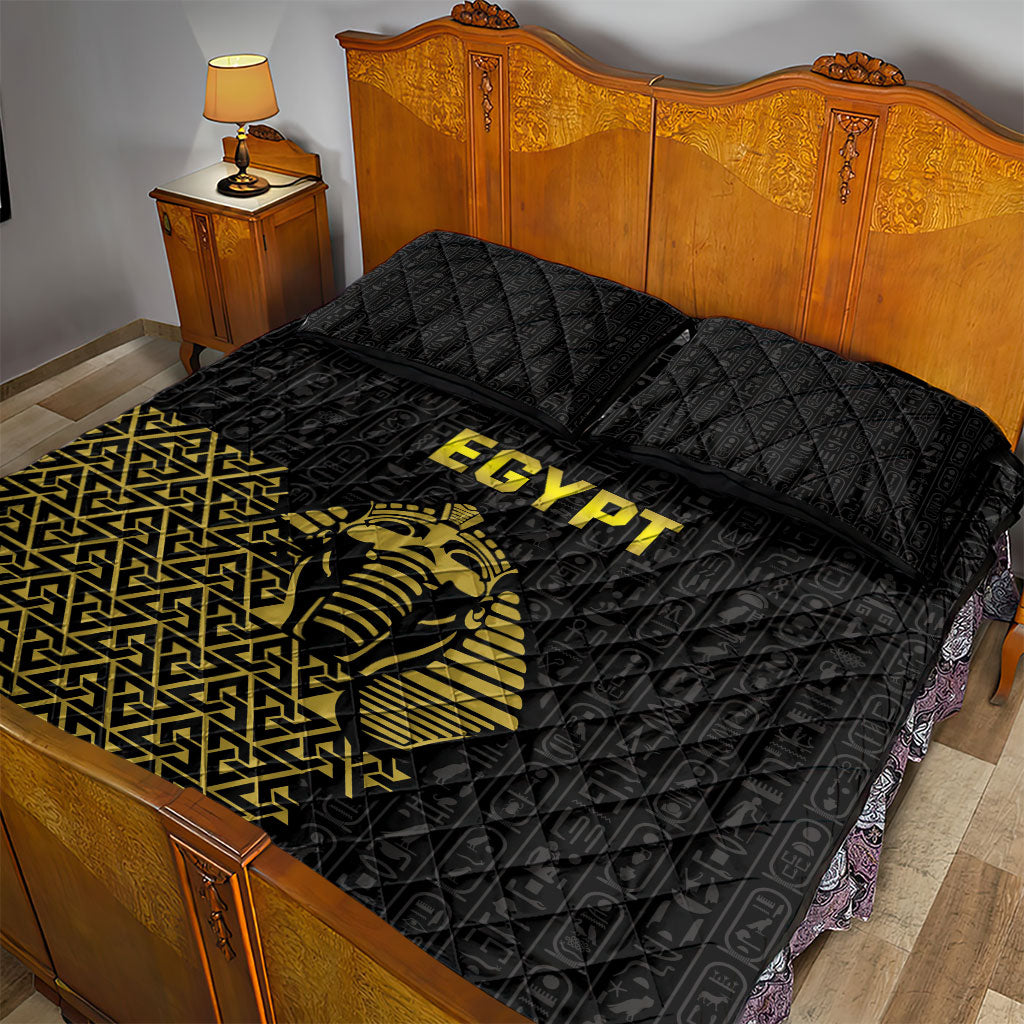 World Football 2026 Egypt Quilt Bed Set Pharaohs Hieroglyphs Pride Black Version