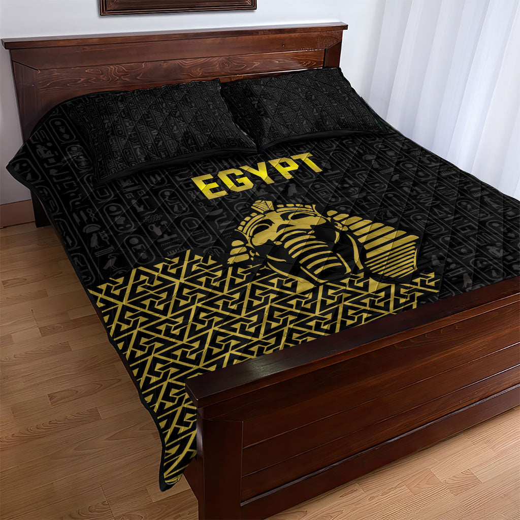 World Football 2026 Egypt Quilt Bed Set Pharaohs Hieroglyphs Pride Black Version
