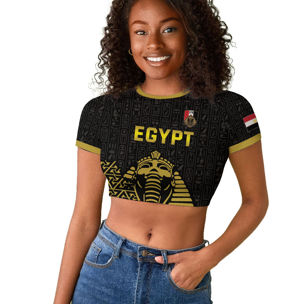 Custom World Football 2026 Egypt Raglan Cropped T shirt Pharaohs Hieroglyphs Pride Black Version