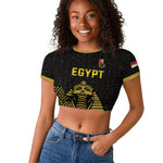 Custom World Football 2026 Egypt Raglan Cropped T shirt Pharaohs Hieroglyphs Pride Black Version