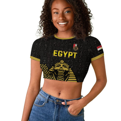 Custom World Football 2026 Egypt Raglan Cropped T shirt Pharaohs Hieroglyphs Pride Black Version