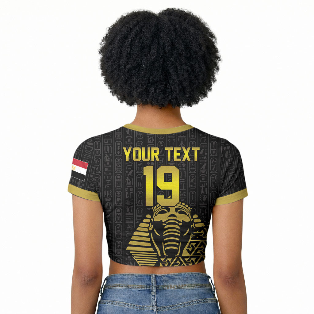Custom World Football 2026 Egypt Raglan Cropped T shirt Pharaohs Hieroglyphs Pride Black Version