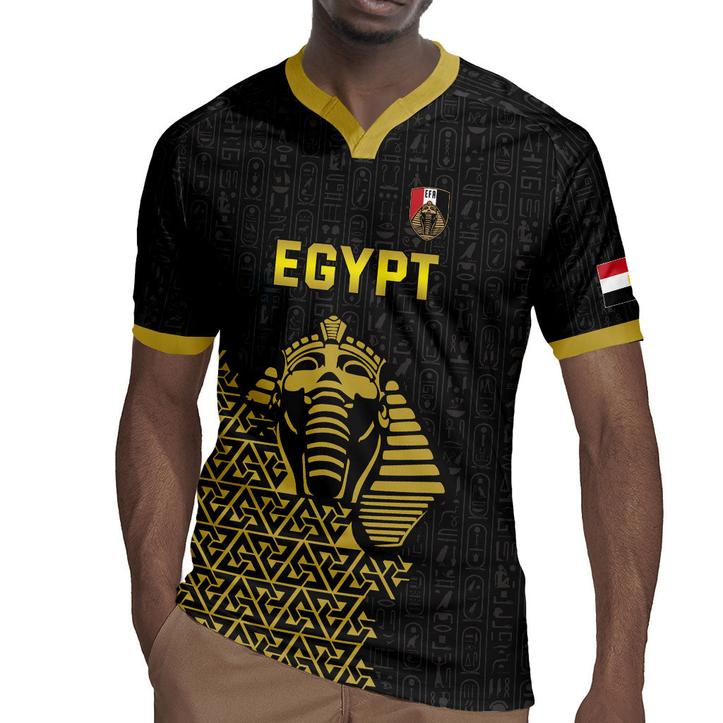 Custom World Football 2026 Egypt Rugby Jersey Pharaohs Hieroglyphs Pride Black Version