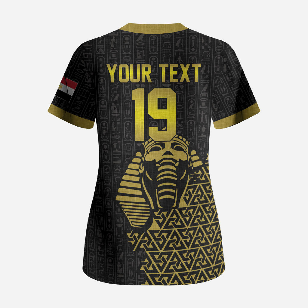 Custom World Football 2026 Egypt Scrub Top Pharaohs Hieroglyphs Pride Black Version