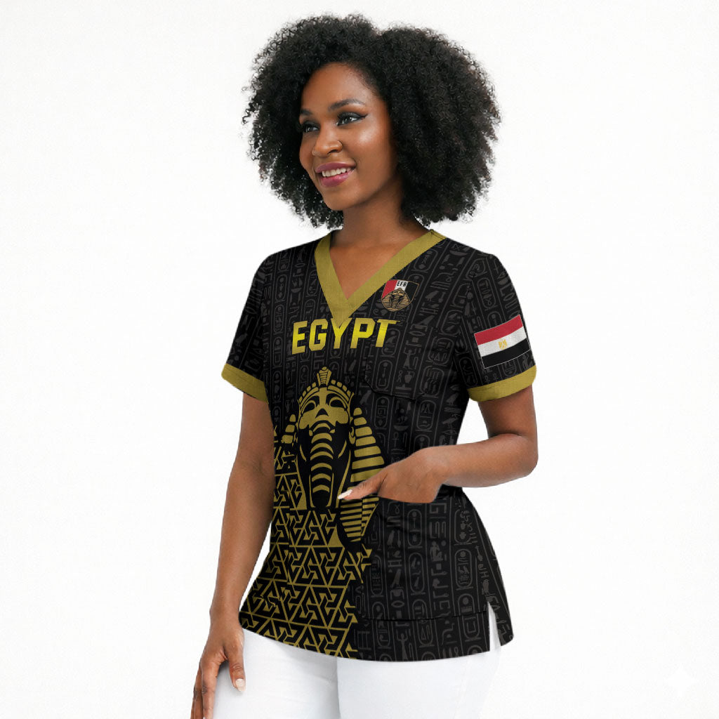 Custom World Football 2026 Egypt Scrub Top Pharaohs Hieroglyphs Pride Black Version