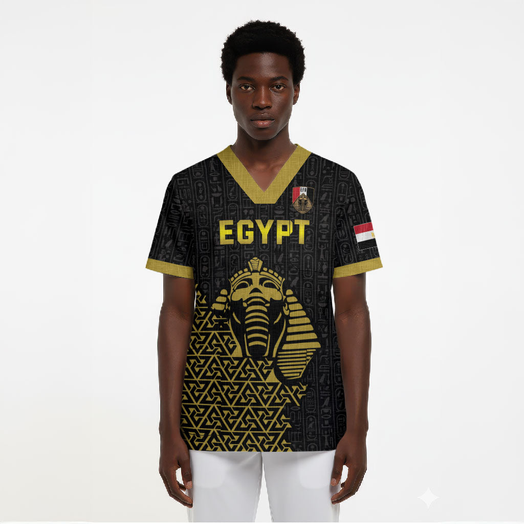 Custom World Football 2026 Egypt Scrub Top Pharaohs Hieroglyphs Pride Black Version