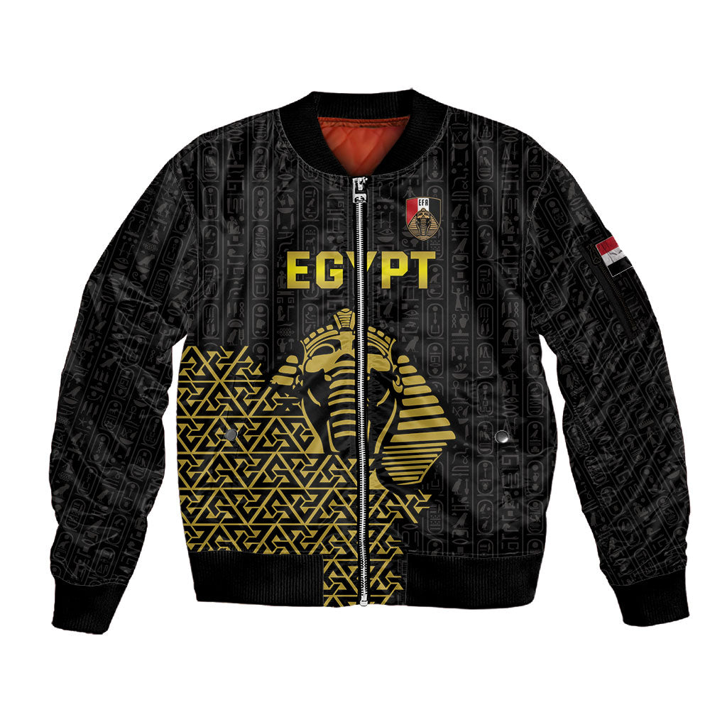 Custom World Football 2026 Egypt Sleeve Zip Bomber Jacket Pharaohs Hieroglyphs Pride Black Version
