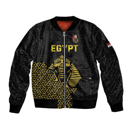 Custom World Football 2026 Egypt Sleeve Zip Bomber Jacket Pharaohs Hieroglyphs Pride Black Version