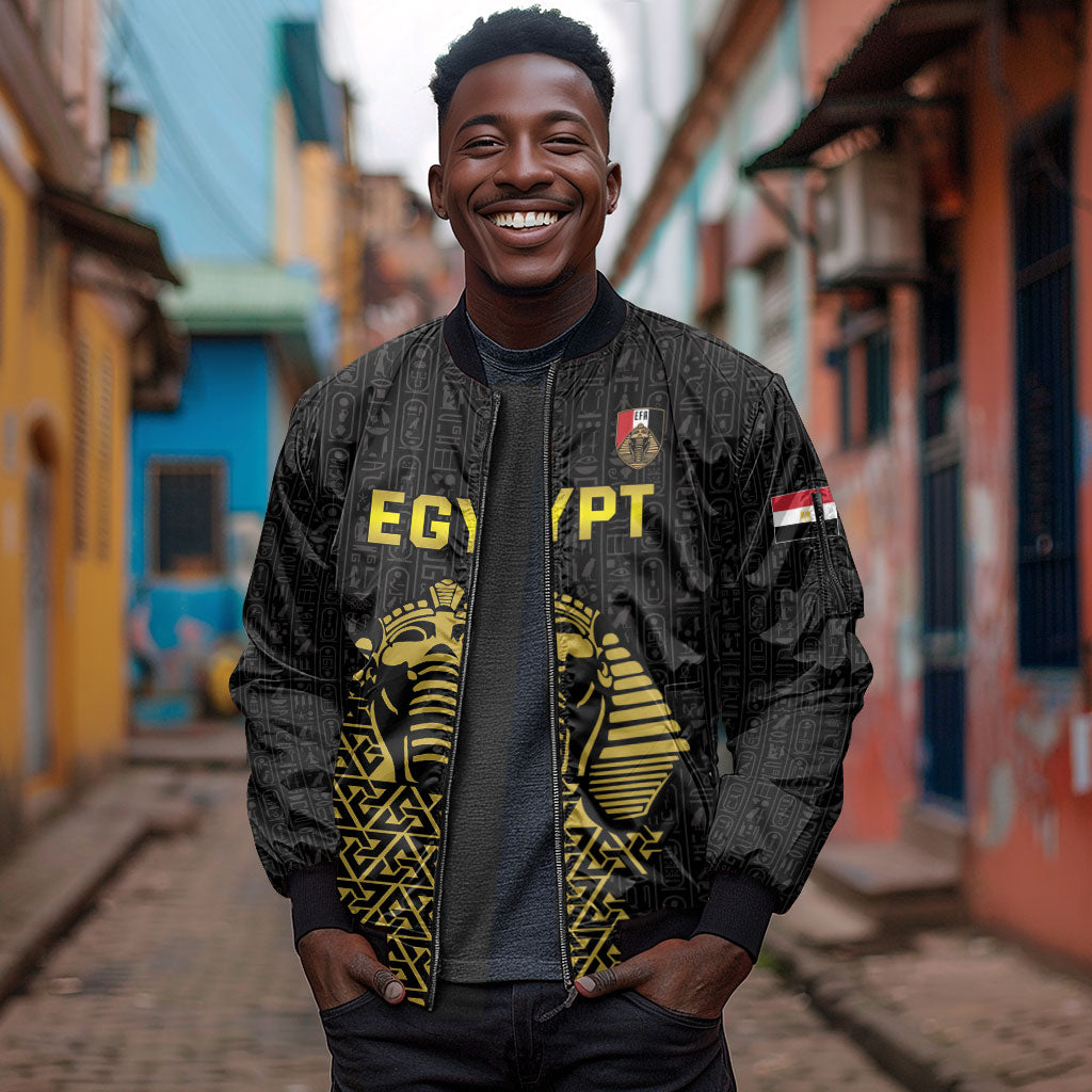 Custom World Football 2026 Egypt Sleeve Zip Bomber Jacket Pharaohs Hieroglyphs Pride Black Version