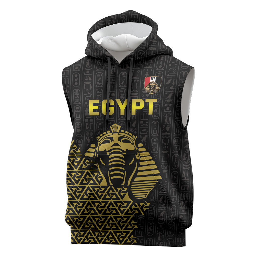 Custom World Football 2026 Egypt Sleeveless Hoodie Pharaohs Hieroglyphs Pride Black Version