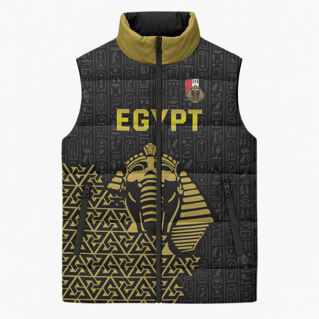 Custom World Football 2026 Egypt Sleeveless Puffer Jacket Pharaohs Hieroglyphs Pride Black Version