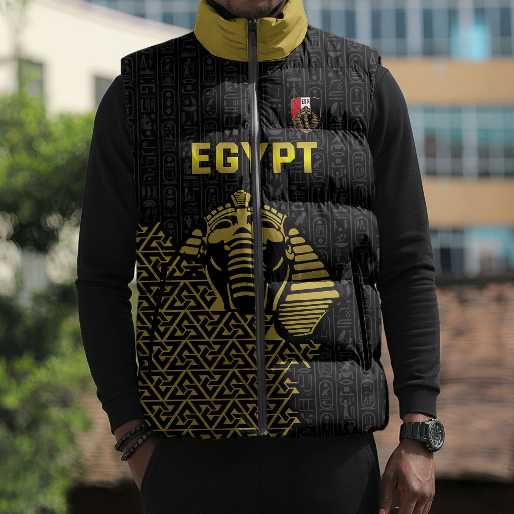 Custom World Football 2026 Egypt Sleeveless Puffer Jacket Pharaohs Hieroglyphs Pride Black Version