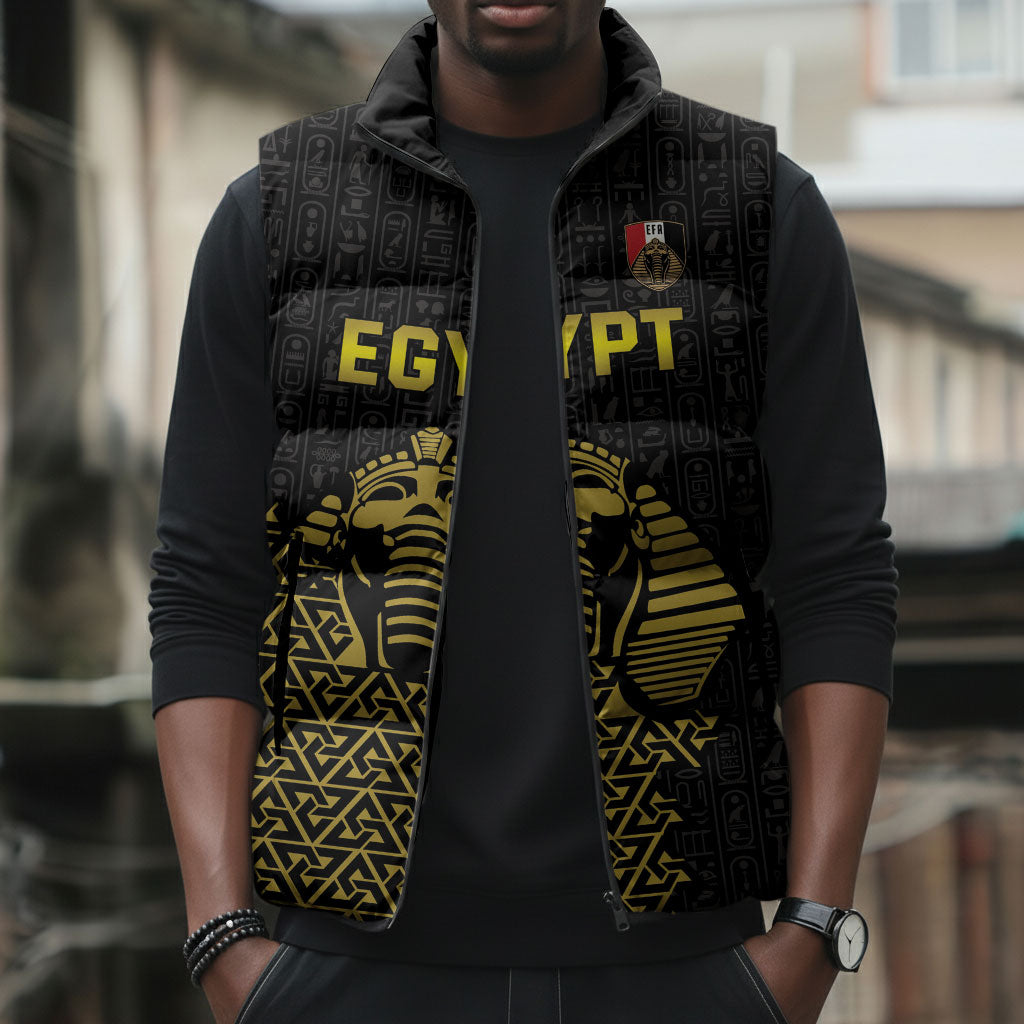 Custom World Football 2026 Egypt Sleeveless Puffer Jacket Pharaohs Hieroglyphs Pride Black Version