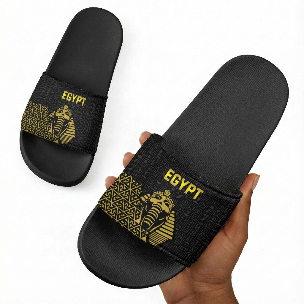 World Football 2026 Egypt Slide Sandals Pharaohs Hieroglyphs Pride Black Version