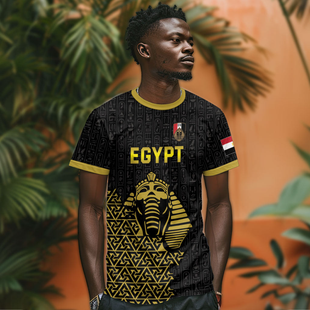Custom World Football 2026 Egypt T shirt Pharaohs Hieroglyphs Pride Black Version