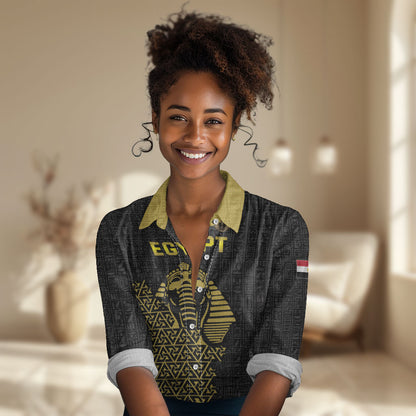 Custom World Football 2026 Egypt Women Casual Shirt Pharaohs Hieroglyphs Pride Black Version