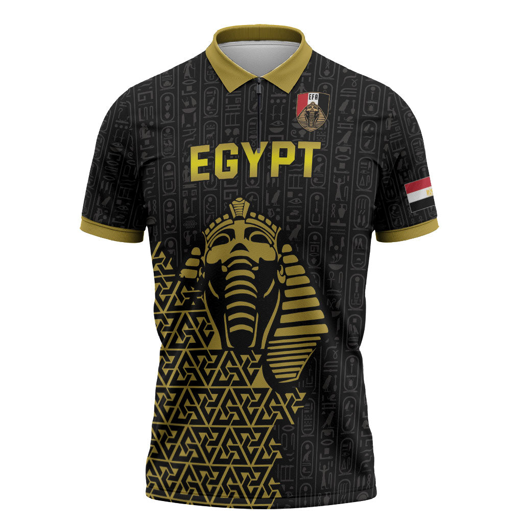 Custom World Football 2026 Egypt Zipper Polo Shirt Pharaohs Hieroglyphs Pride Black Version