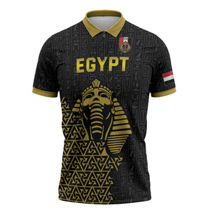 Custom World Football 2026 Egypt Zipper Polo Shirt Pharaohs Hieroglyphs Pride Black Version