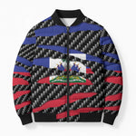 Black Haitians Beast Bomber Puffer Jacket Ripped Flag Graphic