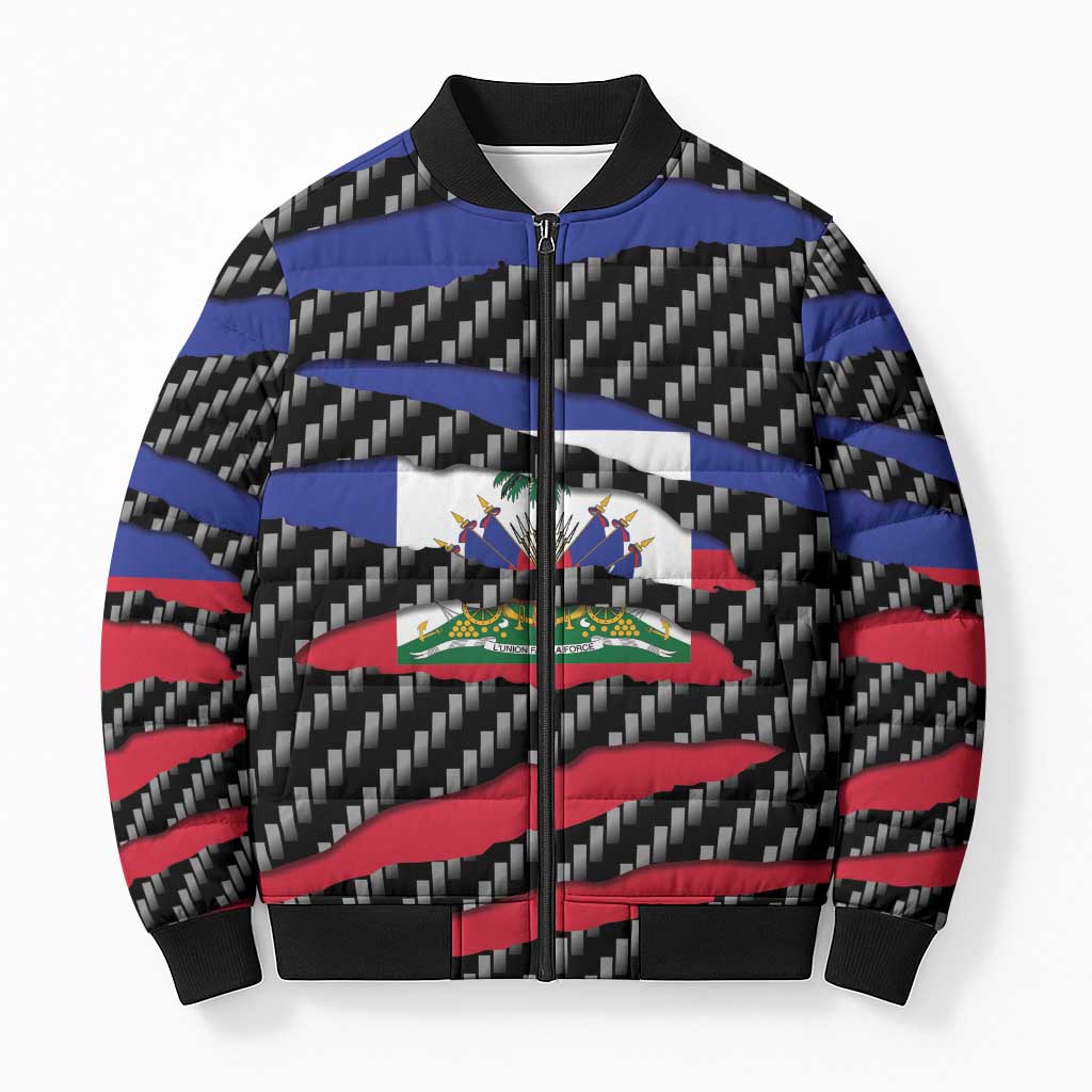 Black Haitians Beast Bomber Puffer Jacket Ripped Flag Graphic