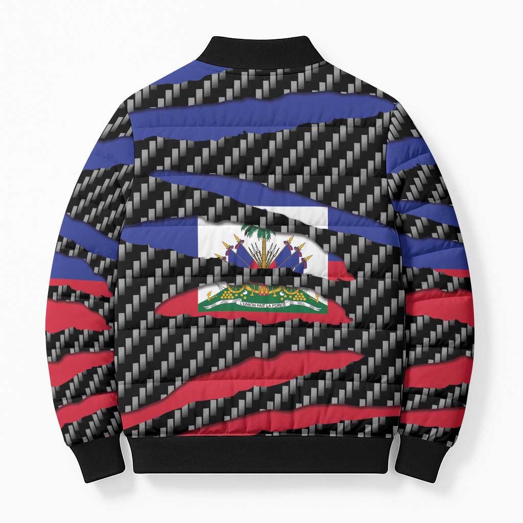 Black Haitians Beast Bomber Puffer Jacket Ripped Flag Graphic