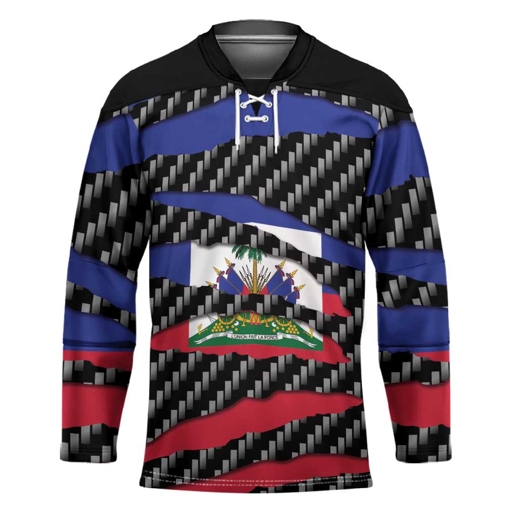 Black Haitians Beast Hockey Jersey Ripped Flag Graphic